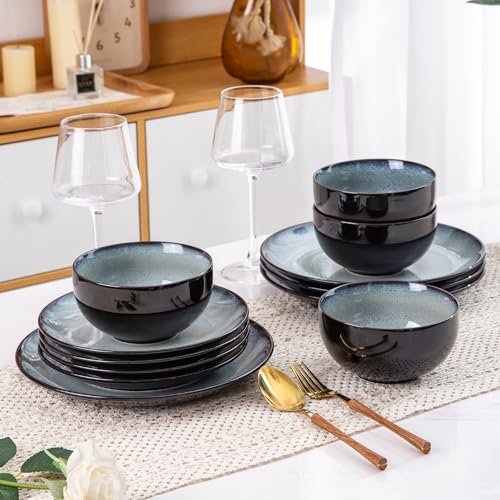 Image of LERATIO Ceramic Dinnerware Sets for 4,Stoneware Coupe Plates and Bowls Sets,Highly Chip and Crack Resistant | Dishwasher & Microwave & Oven Safe Dishes set,Reactive Glaze Dinnerware- Service for 4
