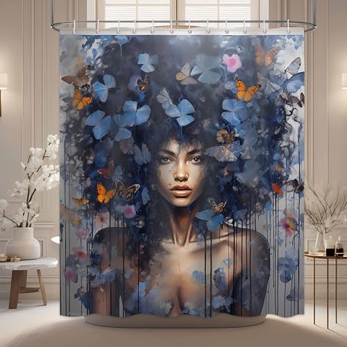 Afro Black Girl Shower Curtain, Sexy Black Woman Bathroom Shower Curtain, Colourful