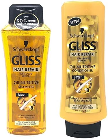 Gliss Hair Repair - Oil Nutritive for Hair Prone to Split Ends - Shampoo & Conditioner Set - Net Wt. 13.6 FL OZ (400 mL) Per Bottle - One Set