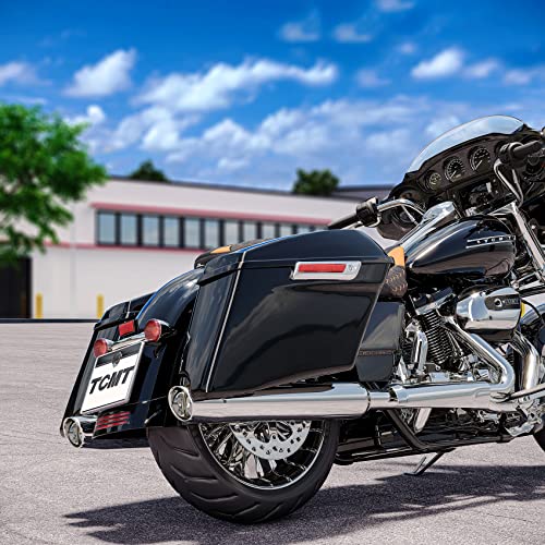 Alforjas TCMT estiradas 4" para motocicleta, con tapas para parlantes 6x9", color Negro Vivo, compatibles con Harley Touring 2014-2024 miniatura 2