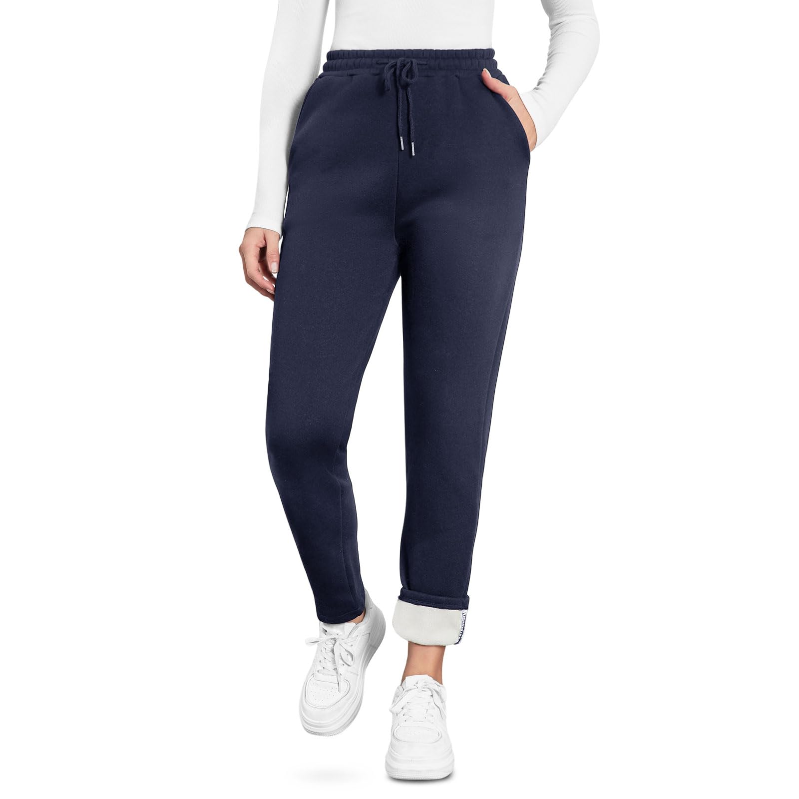 EDOTON Pantaloni da Jogging Donna Caldi Sportivi Pantaloni Termici Ispessiti in Pile Invernale Foderati con Tasche Pantaloni da Allenamento con Coulisse S-XL