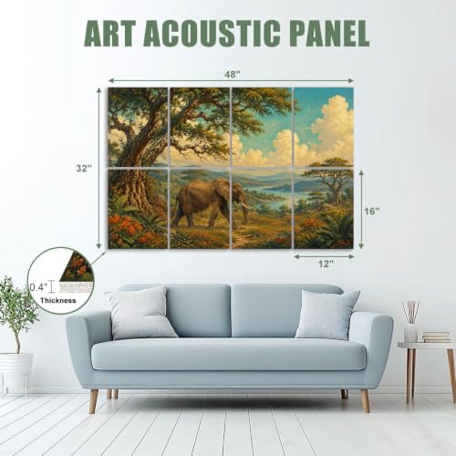 8 Pack Paneles Acústicos Artísticos Majestic Elephant Paisaje de la Sabana Africana Árboles Vibrantes Cielo Azul Paneles Decorativos para Pared con Absorción de Sonido Autoadhesivos para Estudios de Grabación Oficina 48"x32" miniatura 2