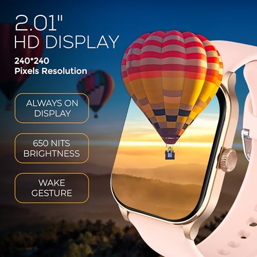 Image of PunnkFunnk Nexoro 2.01 inch Smartwatch for Men & Women Bluetooth Call, Heart Rate, SpO2, Sleep & 100+ Sports Modes, IP68 Waterproof, Compatible with Android & iPhone(Pink)