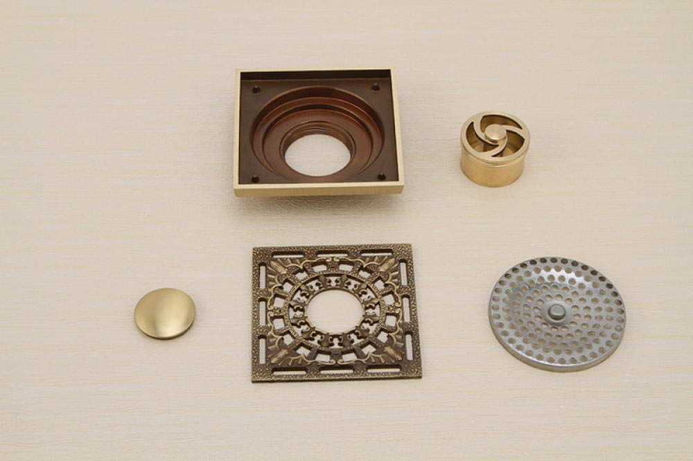 Desagüe De Suelo Redondo, 1 Unidad, De Cobre Y Latón, 10 Cm, Cuadrado, con Diseño Floral Tallado, Tapa De Desagüe Invisible, Antiolor, 9 Unidades（14）