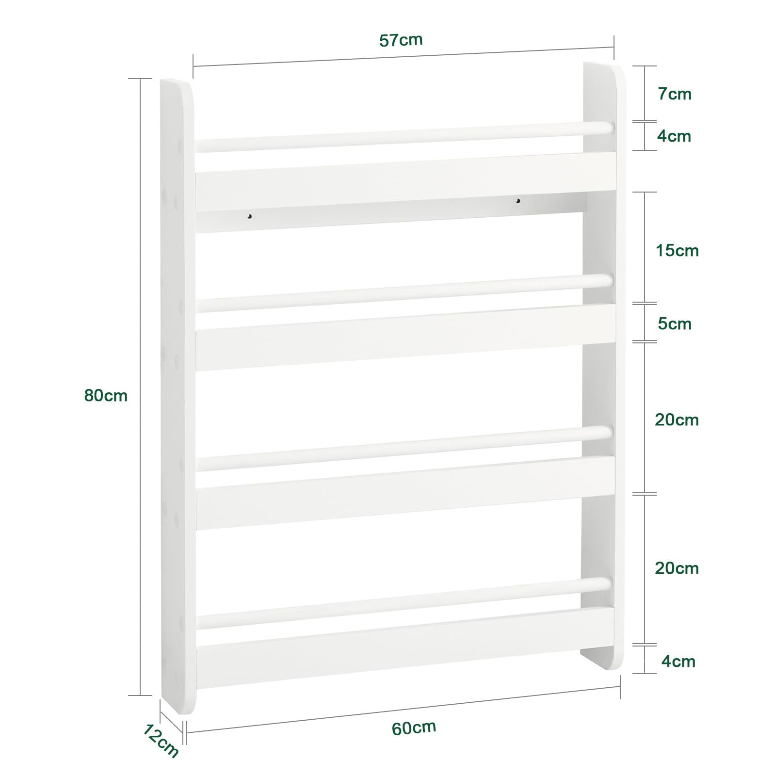 SoBuy Libreria bianca legno, libreria a muro Porta libri bambini 4 ripiani, L60*A80*P12cm KMB08-K-W