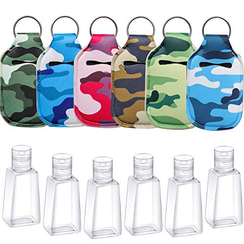 6 Pieces Empty Travel Size Bottle with Keychain Holder, Reusable Travel Size Keychain Holder with Flip Cap Refillable Travel Size Bottles 30ml for Soap, Lotion, and Liquids