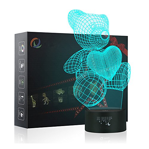 Amor Del Oso 3d Lámpara LED óptico Engaños Luz Nocturna, Yunplus 7 Cambio de Color Con Acrílico Flat & ABS Base & USB Cargador de Cambiar Toca Lámpara de Escritorio Lámpara de Mesa