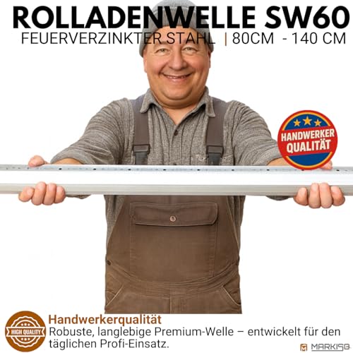 Foto von Rolladenwelle SW60 Komplettset Stahlwelle für Rollladen, Achtkantwelle mit Ø 60mm Durchmesser | Fixmaße 140 cm - Umrüstset für Einbau Rolladenmotor