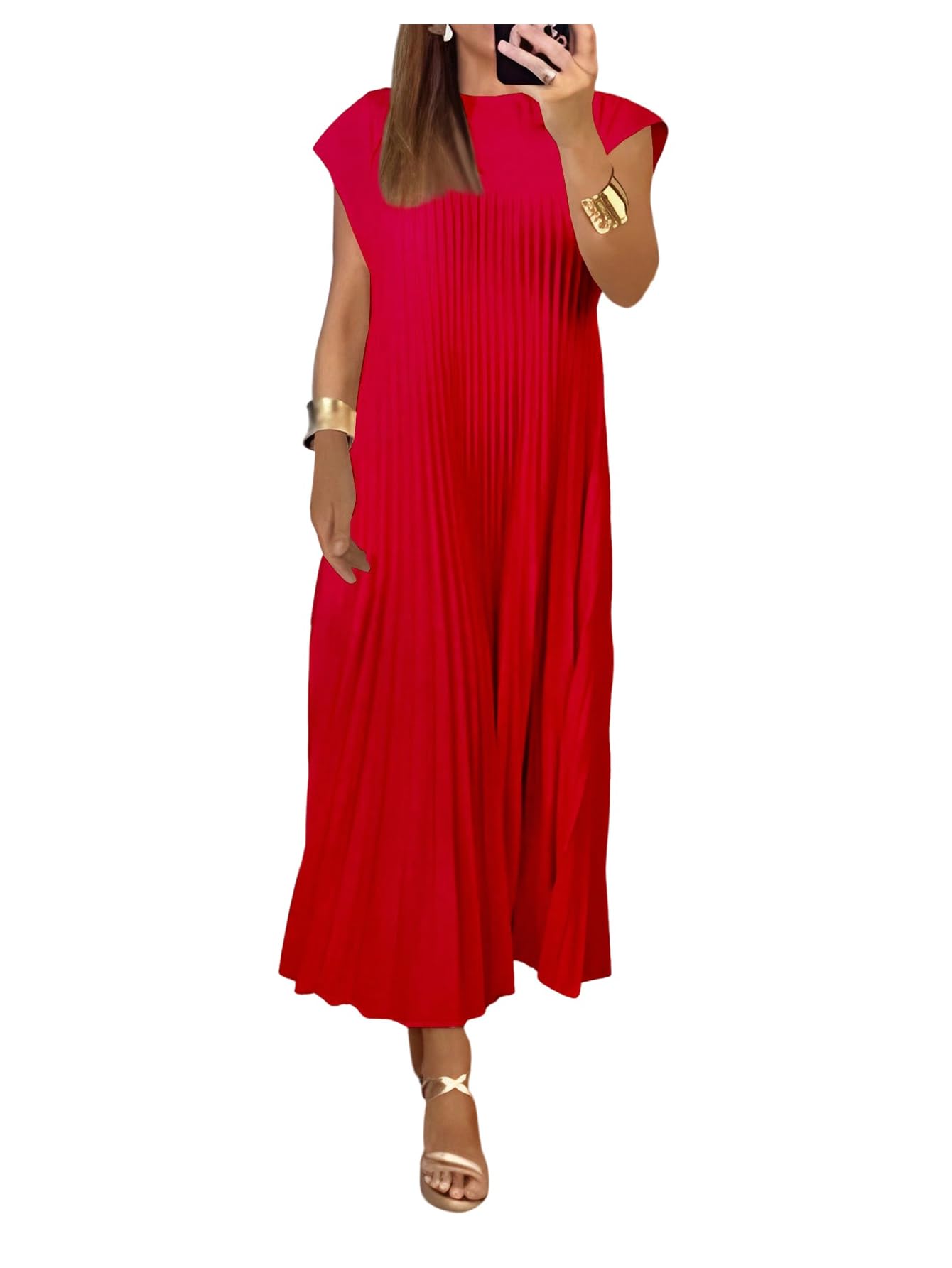 GORGLITTER Women's Pleated Maxi Dresses Church Casual Wedding Guest Outfits | Flowy, Chif…
