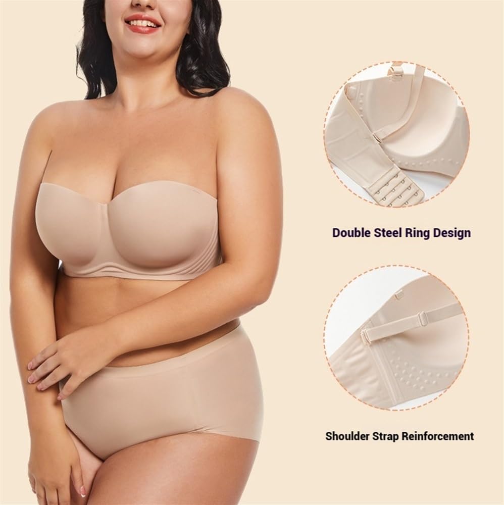Reggiseno Senza Spalline Taglie Forti Reggiseni Balconcino con Ferretto Reggiseno A Fascia Invisibile Reggiseni con Spalline Convertibili Regolabili(Skin,C_40/90)