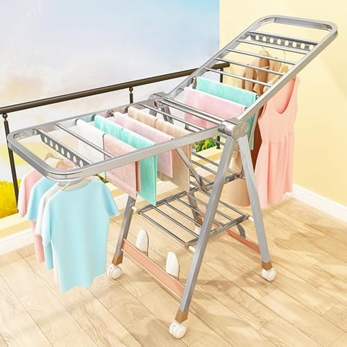 Foldable Space-Saving Clothes Rack Floor-Standing Clothes Rack Tripod,Clothes Drying Rack Tripod Portable Foldable Space Saving Laundry Drying Rack，Collapsible Stainless Steel Clothes Airer