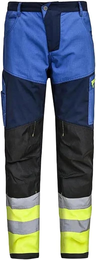 Men's Hi-Vis Construction Pants - Reflective Tear Resistant Safety Pockets Utility Workwear