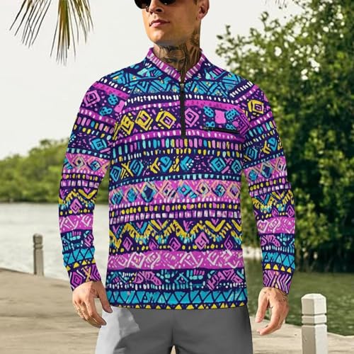 Aztec Fancy Men's Sun Protection Shirts UV SPF UPF 50+ Long Sleeve Rash Guard Lightweight2