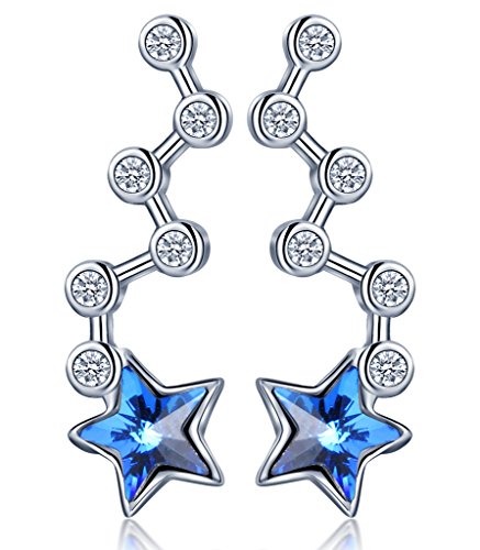 Infinito U - Pendientes para mujer, plata de ley 925, diseño envolvente de estrella con cristal austriaco, color azul océano (con bolsa de regalo)