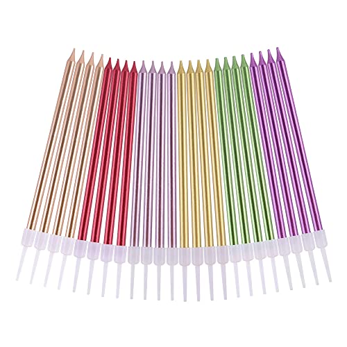 Image of PHD CAKE Colorful Long Thin Metallic Birthday Candles, Gold Champagne Rose Gold Green Red Purple, Cake Candles, Birthday Parties, Wedding Decorations, Party Candles