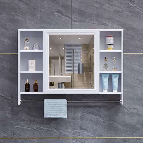 White Bathroom Mirror Cabinet with Storage, Vanity Makeup Mirror & Medicine Cabinet, 80Cm Wall-Mounted Bathroom Vanity Mirror with Sweater Rod, Stylish & Functi,100cm-Brown