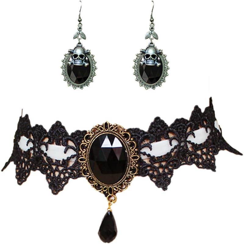 Charm.L GraceCharm.L Grace Black Lace Gothic Lolita Pendant Choker Necklace Earrings Set