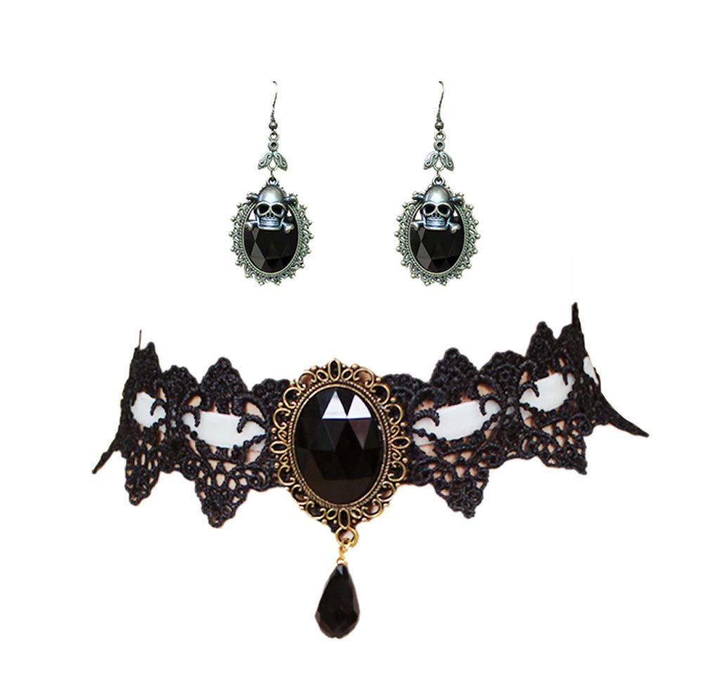 Charm.L GraceCharm.L Grace Black Lace Gothic Lolita Pendant Choker Necklace Earrings Set
