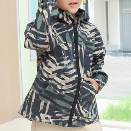 Cromoncent Boys Girls Fleece Lined Outdoor Jackets Fashion Print Hooded Windbreaker Outerwear, 18 Months - 7 Years4