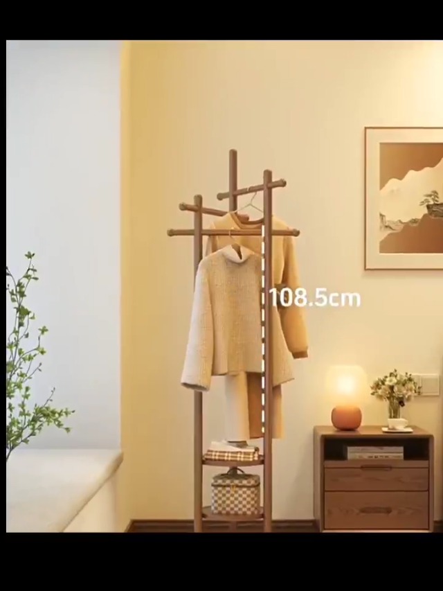 Amazon.co.jp: PonyLes ポールハンガー 木製 3段棚付き 回転可能 省