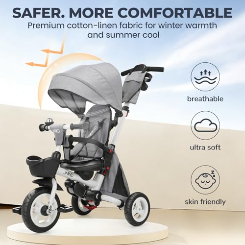 Image of JMMD 8-in-1 Foldable Toddler Tricycle for Ages 1-5, Portable Trike Stroller