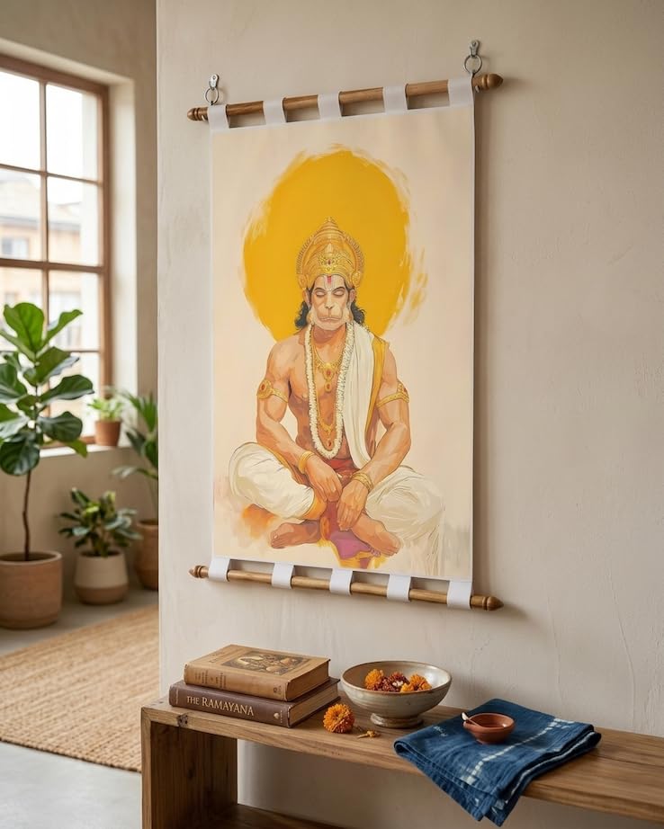 Image of Tushaco Handicrafts Hanuman Ji Canvas Painting Scroll (Design 1) Wall Painting, Home Decor, Wall Art, Decoration- 34Inches x 24Inches