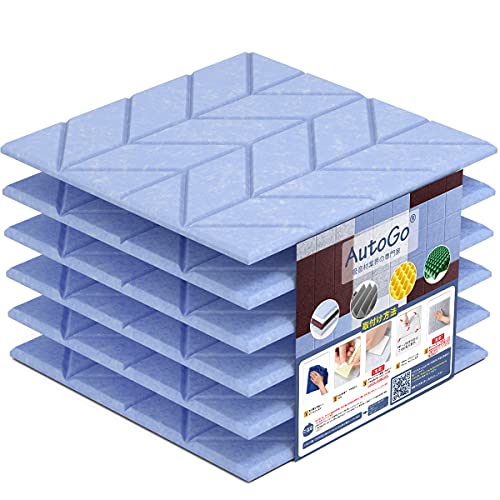 AutoGo 吸音材 壁 吸音ボード 防音材 30cm×30cm×0.9cm【魔法両面テープ付き】 パターン・カラー・枚数選択可【リーフ・ブルー・6枚】難燃 防潮 騒音対策 室内装飾 楽器 ピアノ室