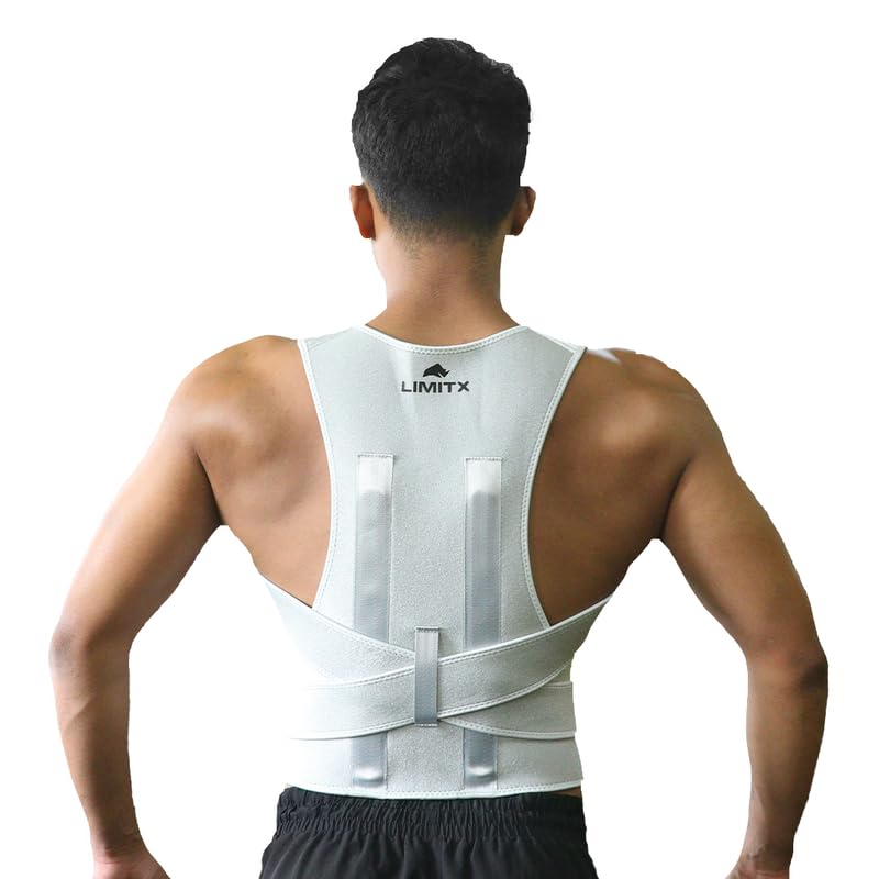LimitX Gentle Posture Correction | Extra Comfortable Fabric | See Improved results in just 3 weeks | Daily 1-2 hours | For Hunched backs, Upper Back Pain & more | For Men and Women | Grey - Large