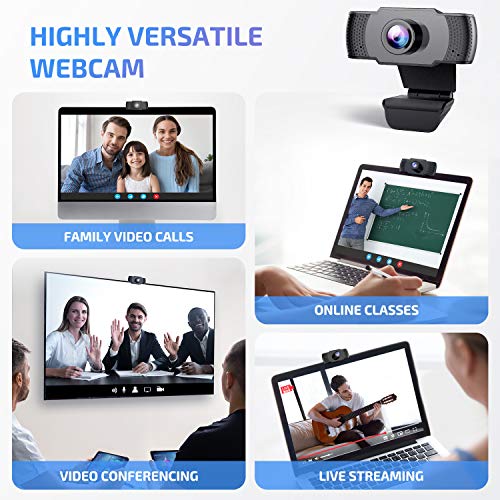 Webcam with Microphone, Anbes 1080P USB 2.0 Laptop Desktop Web Camera for Video Streaming Conference Gaming Online Classes with Auto Light Correction, for Windows Mac OS, Plug and Play