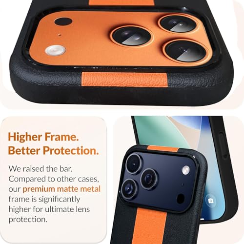 Image of DIZORO Leather Case for iPhone 17 Pro Max, Men Women Luxury Elegant Slim Business PU Cover Soft Non-Slip Grip Shockproof Anti-Scratch Protective Back Cover Black Orange