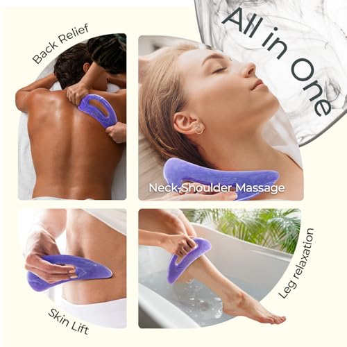 Image of Scienlodic Gua Sha Massage Tool with Handle (Resin) Larger Guasha Body Scraping Tool for Back Legs Neck Massage, Lymphatic Drainage, Cellulite Remove - Large Light Purple