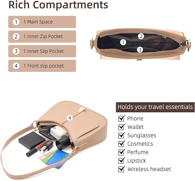 Prettyzys Crescent Shoulder Bag for Women, Vintage Retro Vegan Leather Clutch Tote Handbags Crossbody Bags Handbag for Women - Image 4