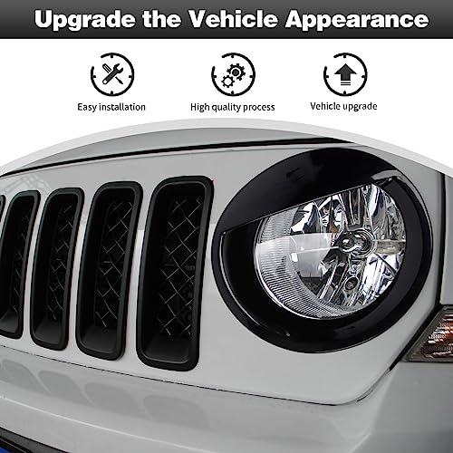 Image of CheroCar for Jeep Patriot Grille Grill Insert & Headlight Turn Light Cover Trim Exterior Accessories for Jeep Patriot 2011-2016,Black Without Mesh