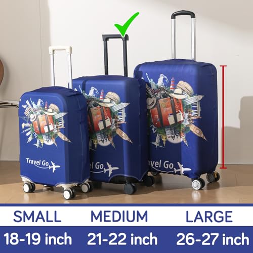 Image of HOKIPO Suitcase Covers for Trolley Suitcase, 220gsm Durable and Washable, Medium (21-22inch) - Travel Odyssey (AR-6344-D15)