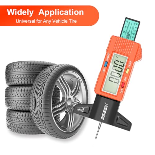Image of Godeson Digital Tread Gauge with 3 Modes - Fractional Inch, Color-Coded Bar - Suitable for All Vehicle Tires - Orange