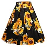 Dressever Women's Vintage A-Line Printed Pleated Flared Midi Skirts Sunflower XX-Large