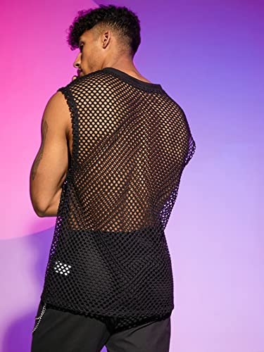 WDIRARA Men's Sheer Mesh Sleeveless V Neck Tank Top T Shirt Party Top2