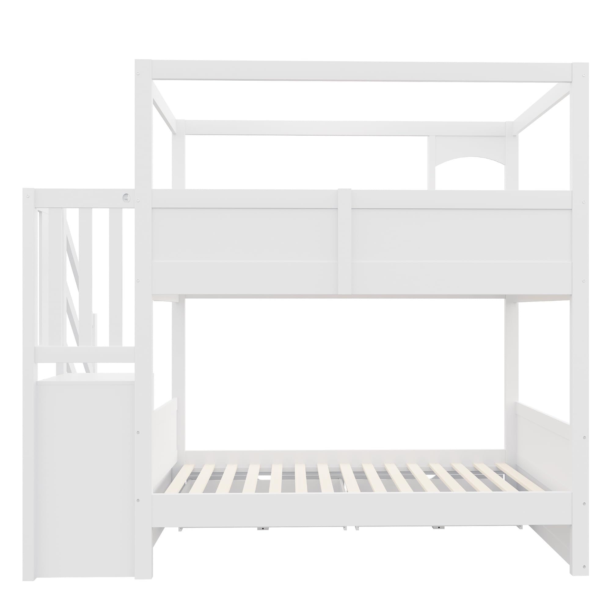 Letto a castello per bambini, 90 x 200 cm, telaio in stile cotta, bianco | Con ripiani flessibili e una lavagna creativa, con scala e cassetti, letto matrimoniale per ragazzi e ragazze