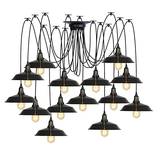 Lampes suspendues araignée en métal noir de 8 à 14 lumières pour plafond