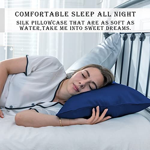 Natural Mulberry Silk Pillowcase for Hair and Skin Queen Size 20"X30" Silk Pillow Case with Hidden Zipper Soft Breathable Smooth Cooling Silk Pillow Covers for Sleeping(Royal Blue,Queen,1Pcs)