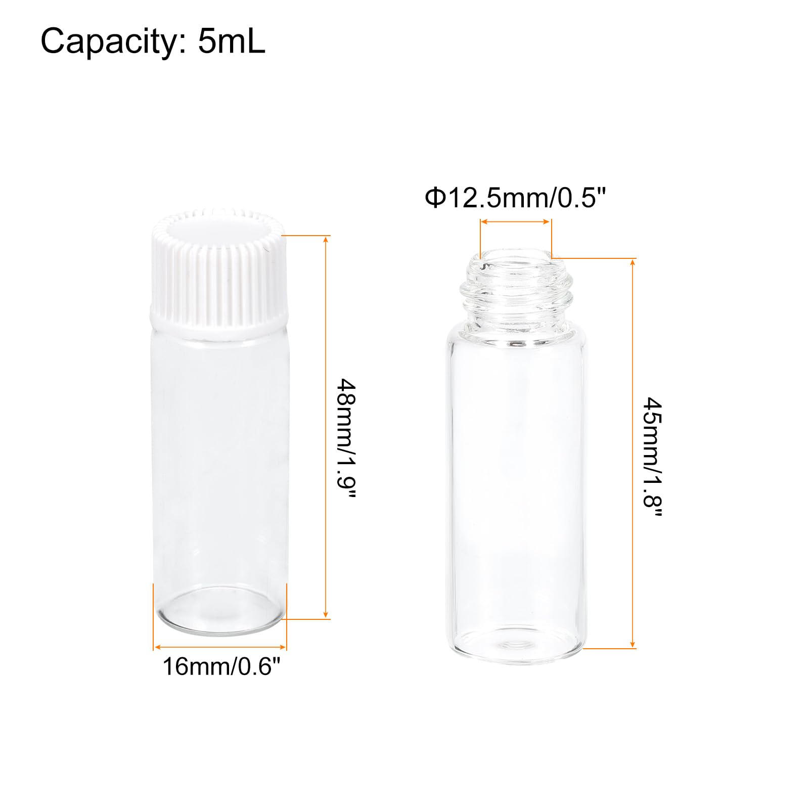 PATIKIL 5 ml Botellas de Aceite Esencia 50 Uds Botellas de Vidrio Transparente con Reductor de Orificio Tapa de Rosca Viales de Muestra Contenedor Estilo 1 Blanco
