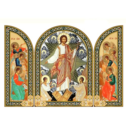 Needzo Resurrection of Christ Easter Orthodox Icon Triptych, Angels, Religious