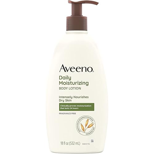 Aveeno Daily Moisturizing Body Lotion with Soothing Oat and Rich Emollients, Fragrance-Free, 18 Fl Oz