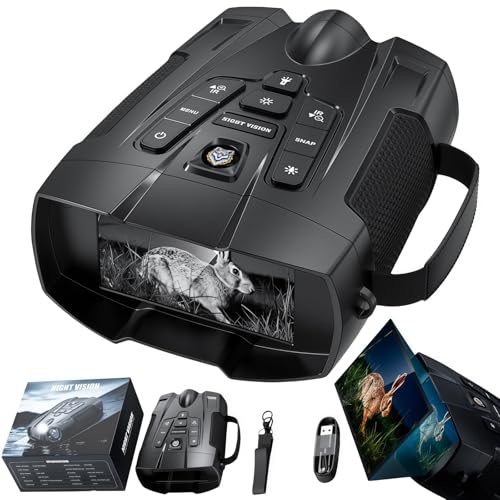Lunette Thermique Chasse avec Caméra 4K – Vision Nocturne Infrarouge, Lampe intégrée et Zoom Optique 10x pour activités Nocturnes (1 Binocular + Carte SD 32GB)