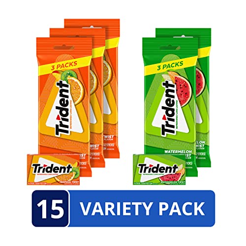 Image of Trident Sugar-Free Chewing Gum Variety Pack, Fruit, 15 Packs of 14 Pieces