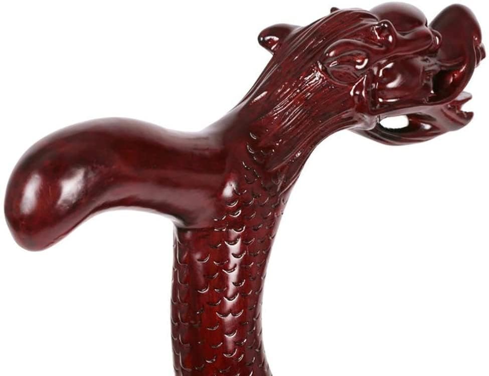 Bastone da Passeggio in Legno Massiccio Testa di Drago Bastone da Passeggio Stampelle di Canna Rossa in Mogano Forniture di Canna Nera per Anziani Anziani per Anziani, Anziani
