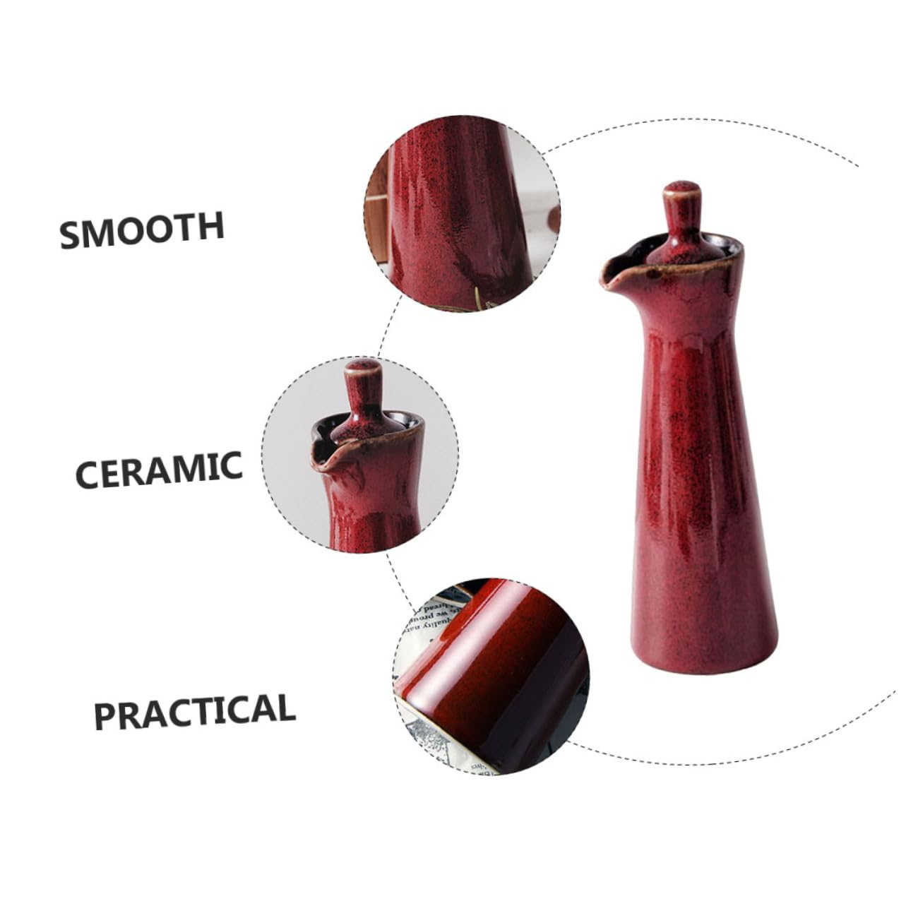 Bottiglia Olio Ceramica Rossa Multiuso Finitura Liscia, Contenitore per Condimenti per Casa e Picnic, Dispenser Versatile per Olio e Aceto