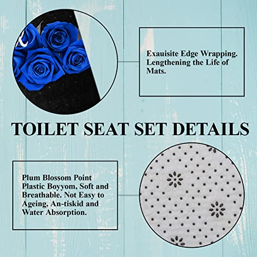 4Pcs Blue Rose Shower Curtain Set, Thankful Grateful Blessed Bathroom Curtain With Non-Slip Rug, Toilet Lid Cover, Bath Mat And 12 Hooks, Romantic Royal Blue Floral Wedding Decor For Bath, 72 X 72 In #TOP5
