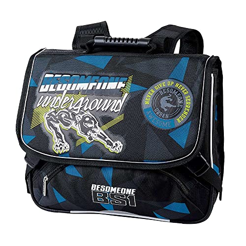 Cartable BESOMEONE 38cm bleu et noir pour ranger tous les cahiers de primaire