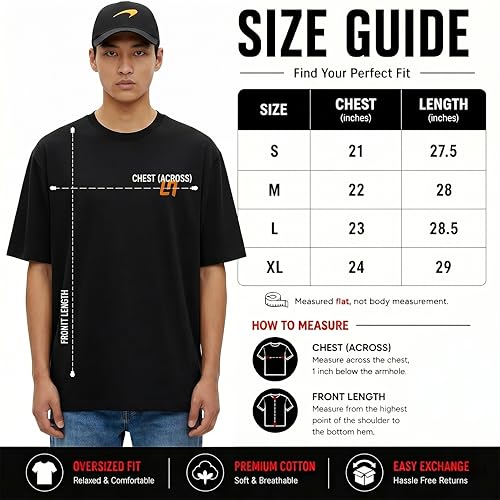 Image of Men's Cotton Oversized T-Shirt - Relaxed Fit Half Sleeve F1 Graphic Print Tee for Streetwear & Casual Outings - Black